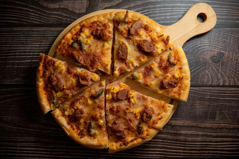 BBQ chicken pizza from pizza lucs with smoky sauce